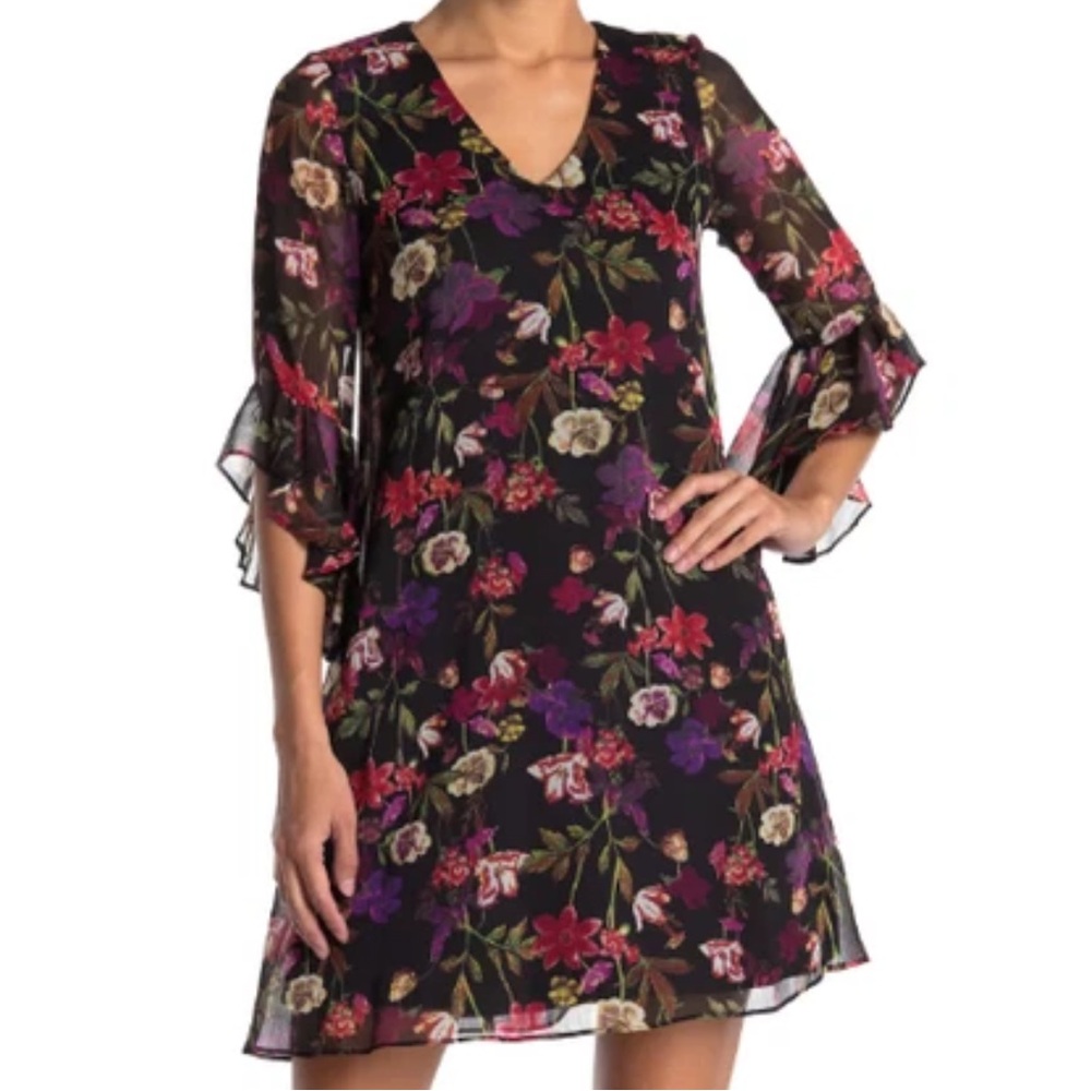 NWT CALVIN KLEIN Floral V-Neck 3/4 Length Sleeve Dress
